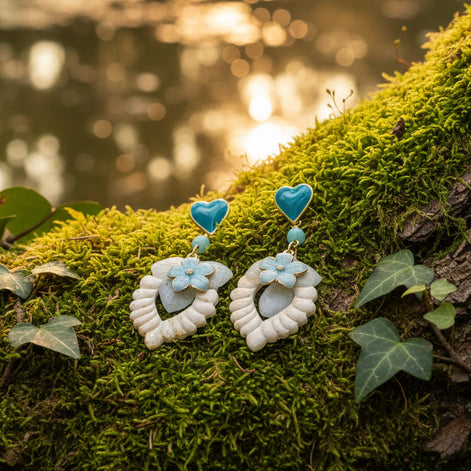 Boucles d’oreilles turquoise doré, amazonite, polymère, fleur