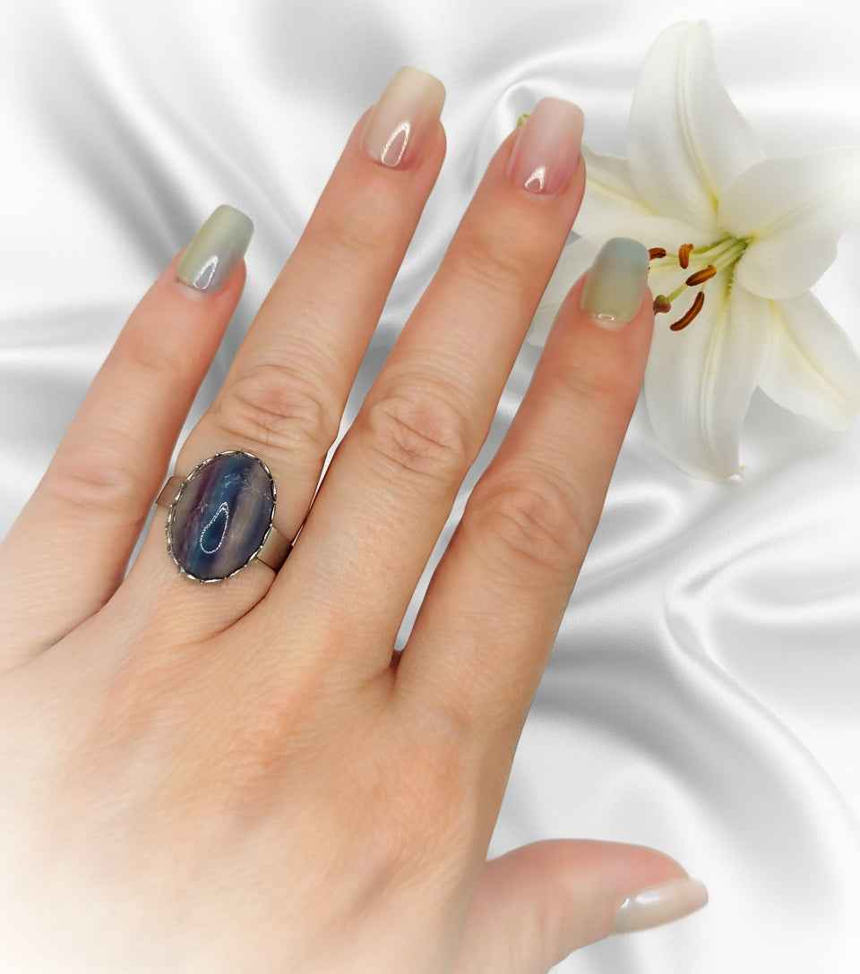 Bague en fluorite et acier inoxydable
