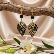 boucles d'oreilles doré originale en obsidenne