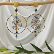 Boucles d'Oreilles Esméralda ✦ Apatite Naturelle & Papillon Doré
