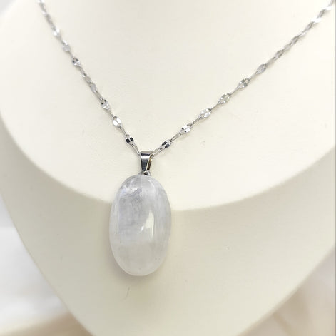 Collier et pierre de lune arc en ciel, péristérite
