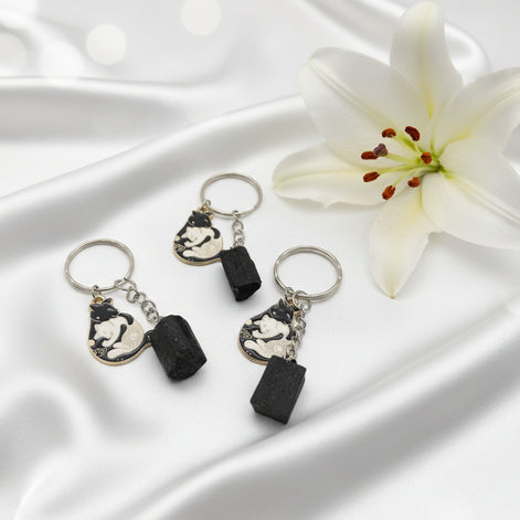 Porte-clés de protection chat et tourmaline noire