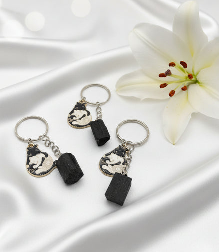 Porte-clés de protection chat et tourmaline noire