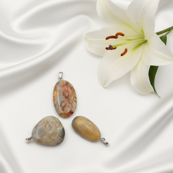 Pierre, boucles coeur, pendentif en agate crazy lace