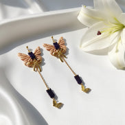 Boucles d'oreilles dorées papillon, hématite et polymère