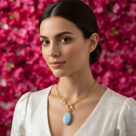 Collier court en larimar extra