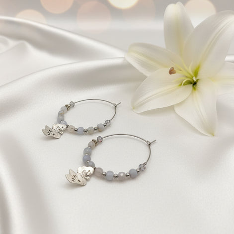 Boucles d'oreilles créoles sirène argenté en labradorite ou calcédoine bleu