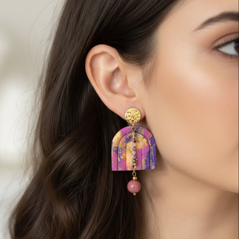 boucles d oreilles rose et violette