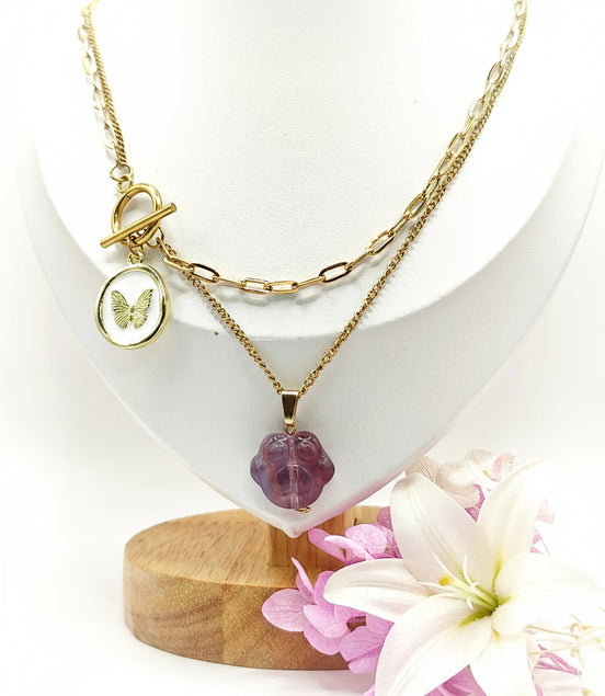 collier doré acier inoxydable fluorite