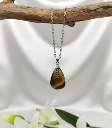 Collier chaine argenté et Œil de Tigre goutte