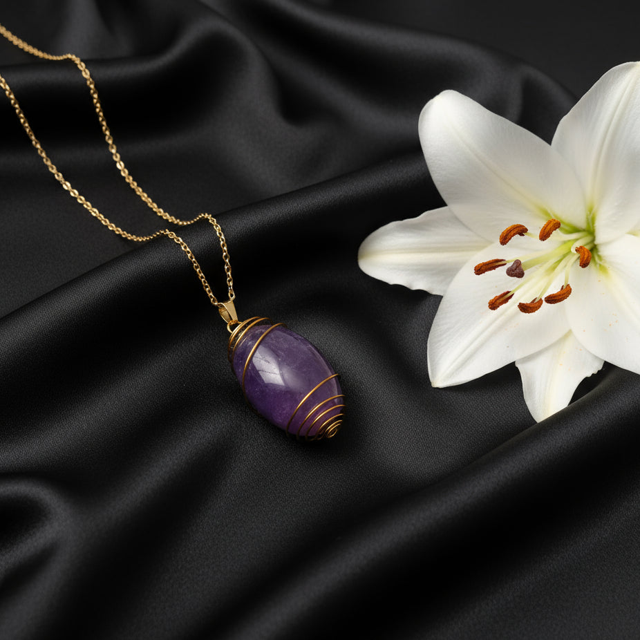 collier doré améthyste