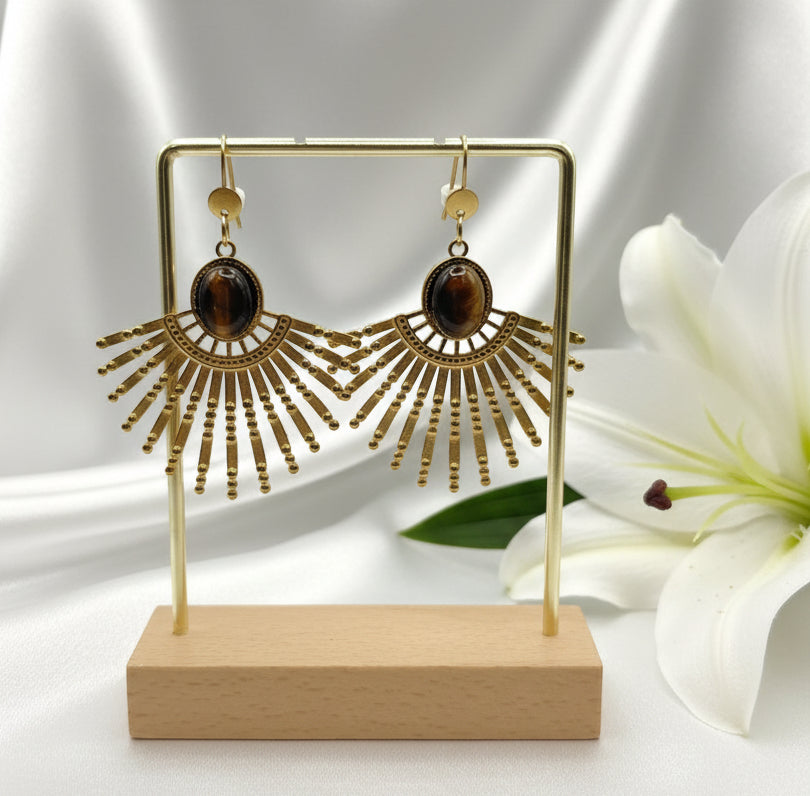 Boucles d'oreilles doré et oeil de tigre