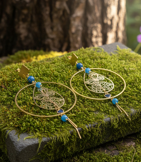 Boucles d’Oreilles esméralda doré, Apatite, papillon
