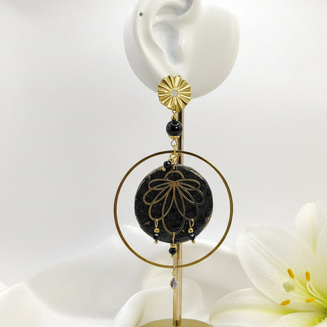 Boucles d'oreilles noire et or 
