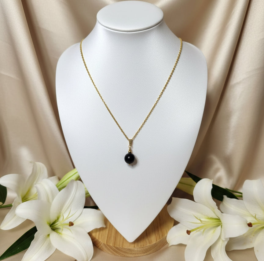 Collier obsidienne doré 