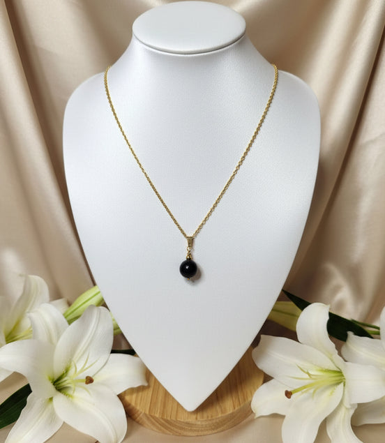 Collier obsidienne doré 
