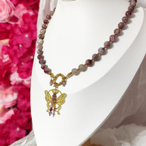Collier doré en Tourmaline Rose, s’aimer d'abord soi-même