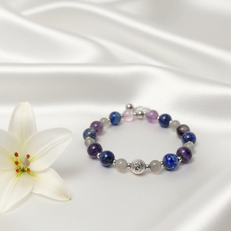 Bracelet éveil de conscience en pierre de Labradorite, fluorite et lapis lazuli, sur mesure