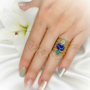 Bague doré en lapis lazuli amazonite, pièce unique