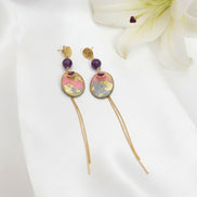 Boucles d'oreilles dorées, améthyste & polymère