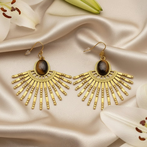 boucles d oreilles dorée oeil de tigre