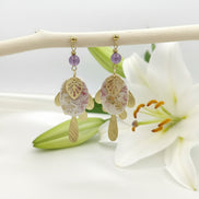 Collier, Boucles d'oreilles dorées, améthyste, polymère, acier inoxydable