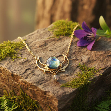 collier doré pierre labradorite femme