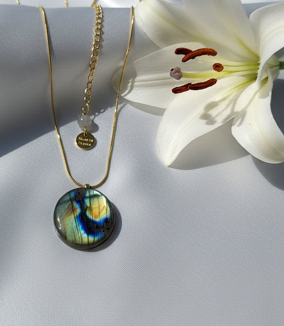 collier doré labradorite ronde extra 70300