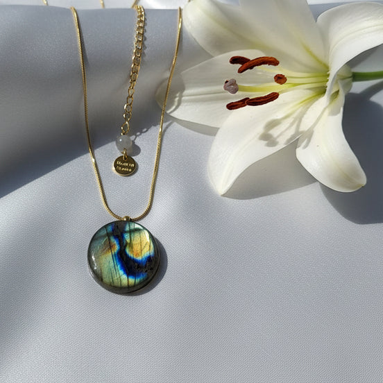 collier doré labradorite ronde extra 70300