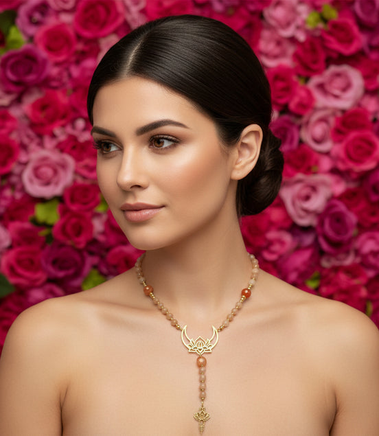 chapelet lotus doré en pierre