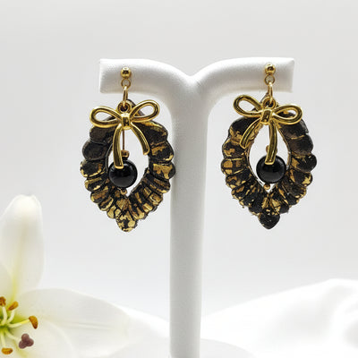 Boucles d'oreilles noire et or et tourmaline noire