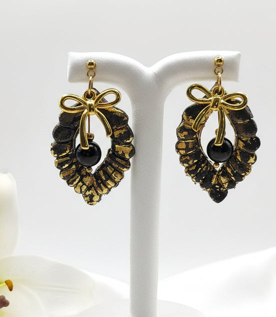 Boucles d'oreilles noire et or et tourmaline noire