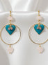 Boucles d'oreilles dorées coeur, quartz rose