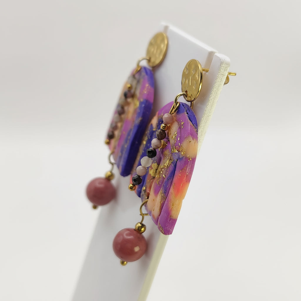 boucles d oreilles rhodonite