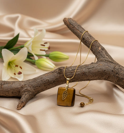 Collier et Pendentif en oeil de tigre doré, Au choix