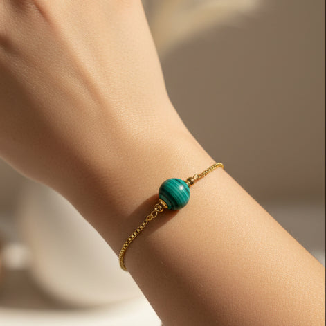bracelet en malachite doré ajustable