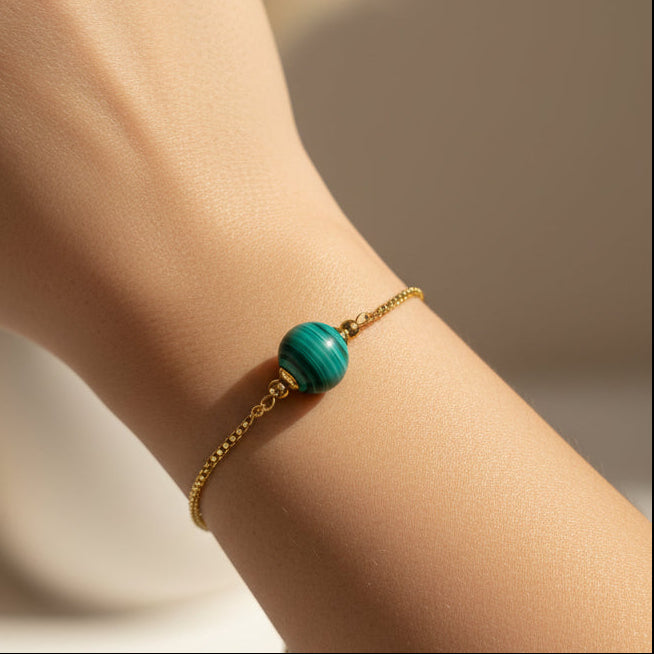 bracelet en malachite doré ajustable