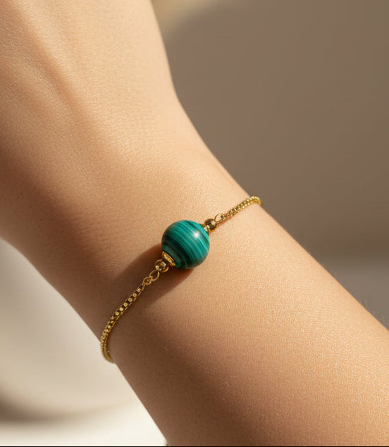 bracelet en malachite doré ajustable