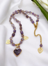 Collier de perles d'améthyste et son coeur