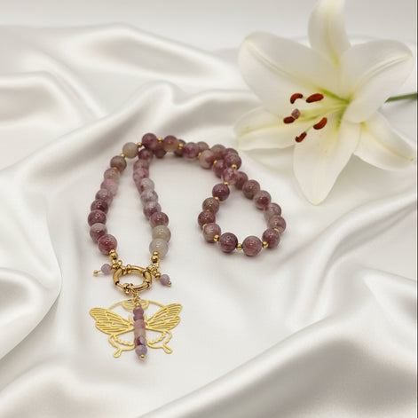 collier de perles tourmaline rose