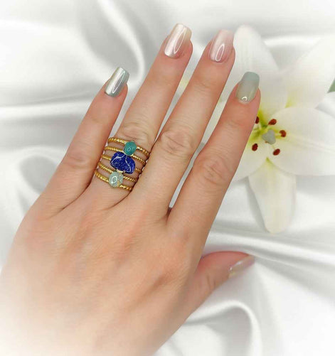 Bague doré en lapis lazuli amazonite, pièce unique