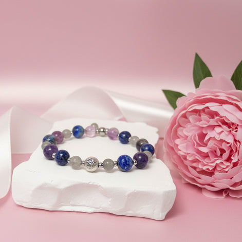 Bracelet éveil de conscience en pierre de Labradorite, fluorite et lapis lazuli, sur mesure