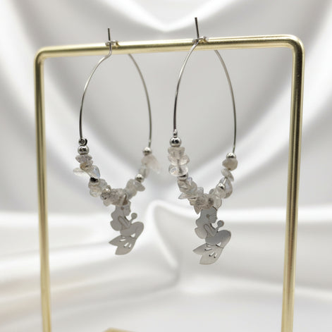 Boucles d'oreilles créoles sirène argenté en labradorite ou calcédoine bleu