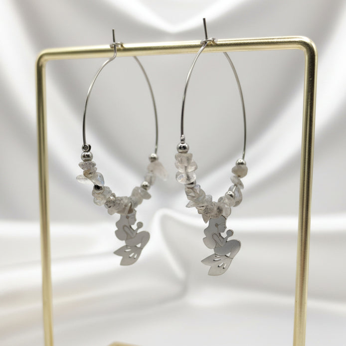Boucles d'oreilles créoles sirène argenté en labradorite ou calcédoine bleu