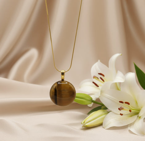 Collier doré et oeil de tigre doré, Métatron, horus, simple