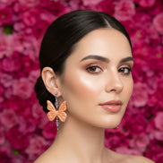 Boucles d'oreilles argentées papillon, Améthyste et polymère