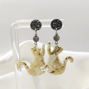 Boucles d'oreilles chat, pierre de lune, polymère