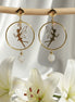 Boucles d'oreilles dorées, fée, pierre de lune