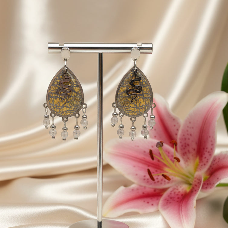 Boucles d'oreilles en labradorite argenté et serpent