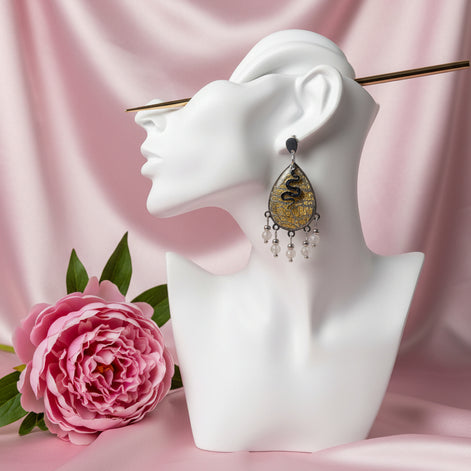 Boucles d'oreilles en labradorite argenté et serpent